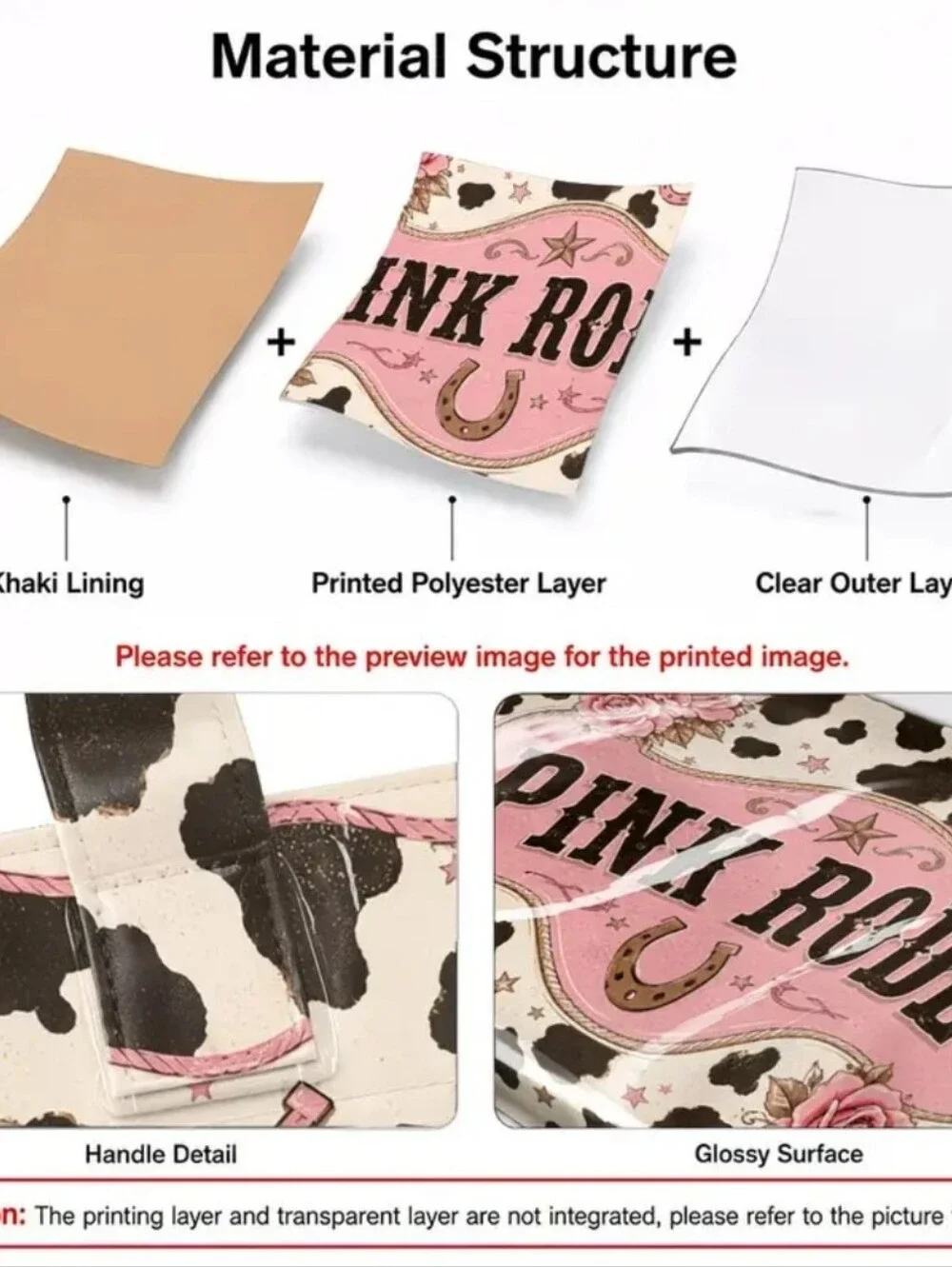 Women Westwrn Pink Cow Print Large PVC Daily Commute Bag
